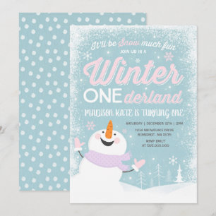 Convites Winter ONE Derland Birthday Invitation Snowman Pin