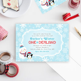 Convites Winter ONE derland Birthday Snowman e Penguin