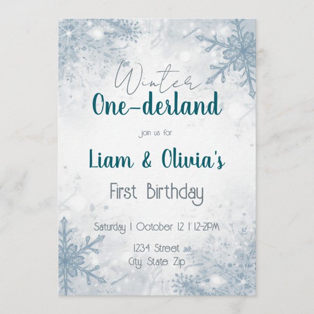 Convites Winter ONE-derland First Birthday Invitation (Frente)