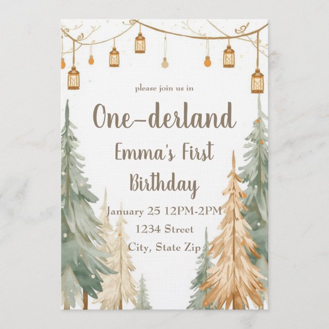 Convites Winter ONE-derland First Birthday Invitation (Frente)