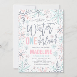 Convites Winter ONE derland Pink Silver Snowflake Aniversár