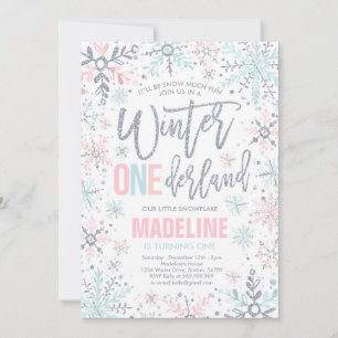 Convites Winter ONE derland Pink Silver Snowflake Aniversár