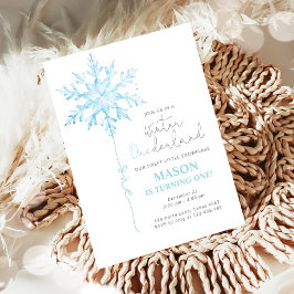 Convites Winter ONE derland Snowflake Boy Primeiro Aniversá