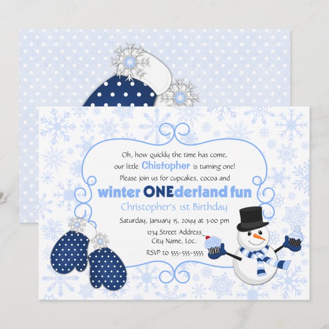 Convites Winter ONE derland Snowman Birthday (Frente/Verso)
