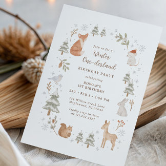 Convites Winter One-derland Woodland First Birthday