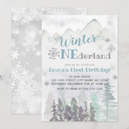 Convites Winter ONE derland Woodland Forest Birthday