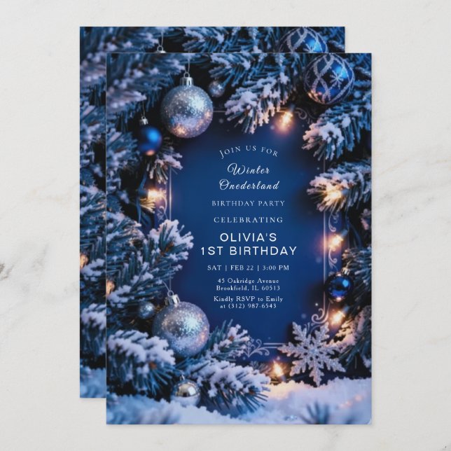 Convites Winter ONEderland 1st Birthday Invitation Editable (Frente/Verso)