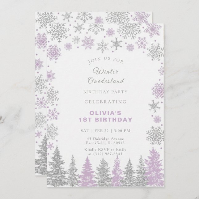 Convites Winter ONEderland 1st Birthday Invitation Editable (Frente/Verso)