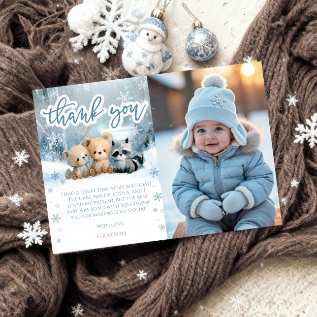 Convites Winter Onederland 1st Birthday Thank You Cards (Criador carregado)
