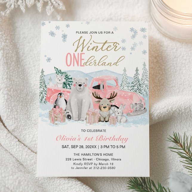 Convites Winter Onederland Arctic Animal Girl 1st Birthday (Criador carregado)