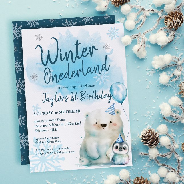Convites Winter Onederland Birthday ( Get ready to turn up the coolness at our Winter Baby Shower with this captivating invitation! )