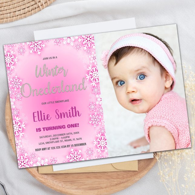 Convites Winter ONEderland Birthday Convida com foto (Winter ONEderland Birthday Invitations with photo)