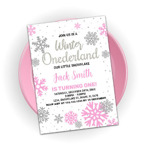 Convites Winter Onederland Birthday Invances Pink White