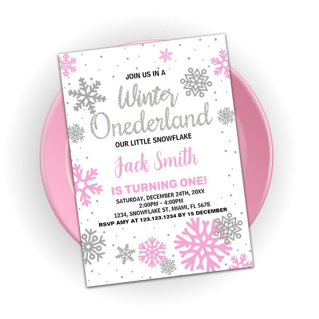 Convites Winter Onederland Birthday Invances Pink White (Winter Onederland Birthday Invitations Pink White)