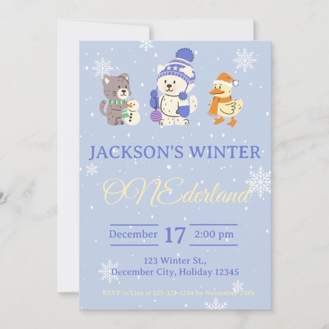 Convites Winter ONEderland Birthday Invitation (Frente)