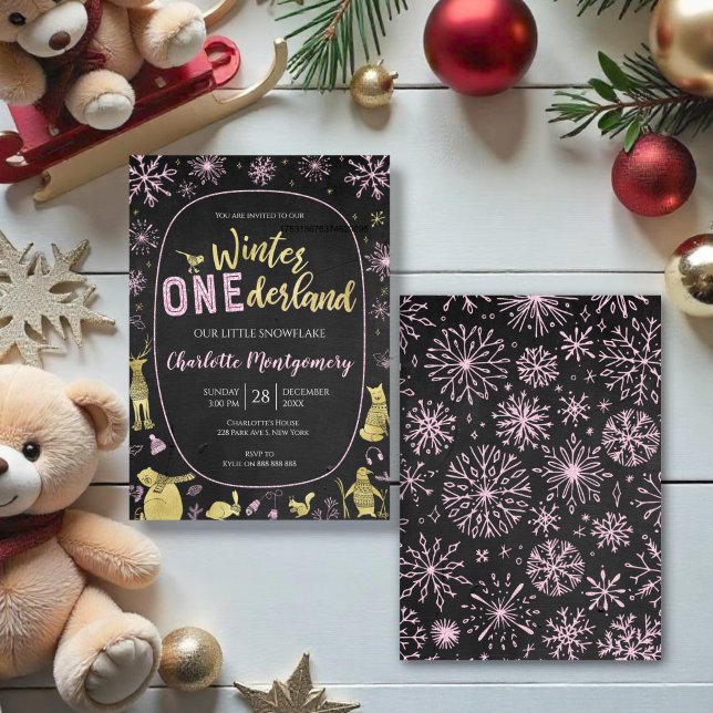 Convites Winter Onederland Birthday Invitation Flocos de ne (Criador carregado)