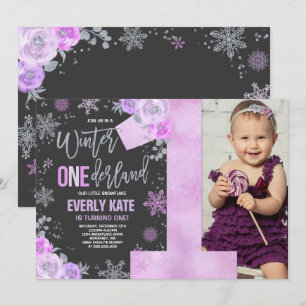 Convites Winter ONEderland Birthday Invitation Lilac Silver
