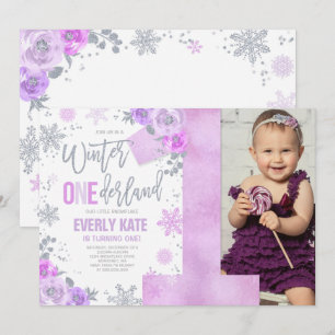 Convites Winter ONEderland Birthday Invitation Lilac Silver