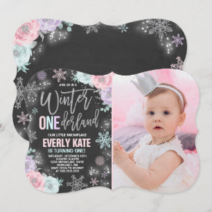 Convites Winter ONEderland Birthday Invitation Pink Silver
