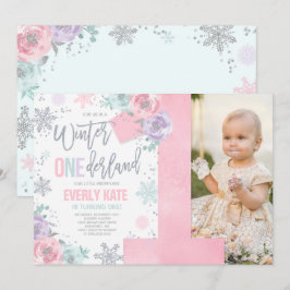 Convites Winter ONEderland Birthday Invitation Pink Silver