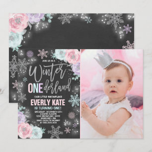 Convites Winter ONEderland Birthday Invitation Pink Silver