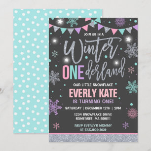 Convites Winter ONEderland Birthday Invitation Pink Silver