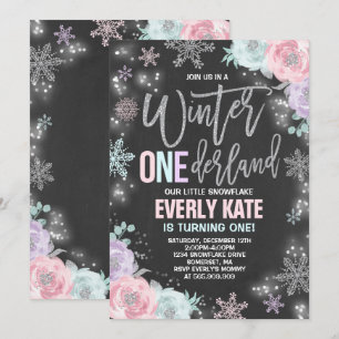 Convites Winter ONEderland Birthday Invitation Pink Silver