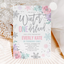 Convites Winter ONEderland Birthday Invitation Pink Silver
