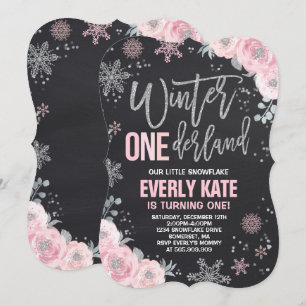 Convites Winter ONEderland Birthday Invitation Pink Silver