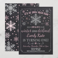 Winter ONEderland Birthday Invitation Pink Silver