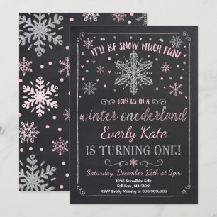 Convites Winter ONEderland Birthday Invitation Pink Silver