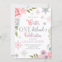 Winter ONEderland Birthday Invitation with Flowers