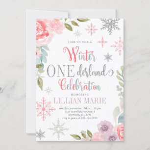 Convites Winter ONEderland Birthday Invitation with Flowers