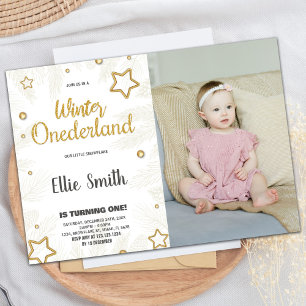 Convites Winter ONEderland Birthday Inviting Star Photo