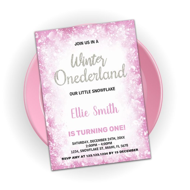 Convites Winter Onederland Birthday Invoca Nuvem Rosa (Winter Onederland Birthday Invitations Pink Cloud)