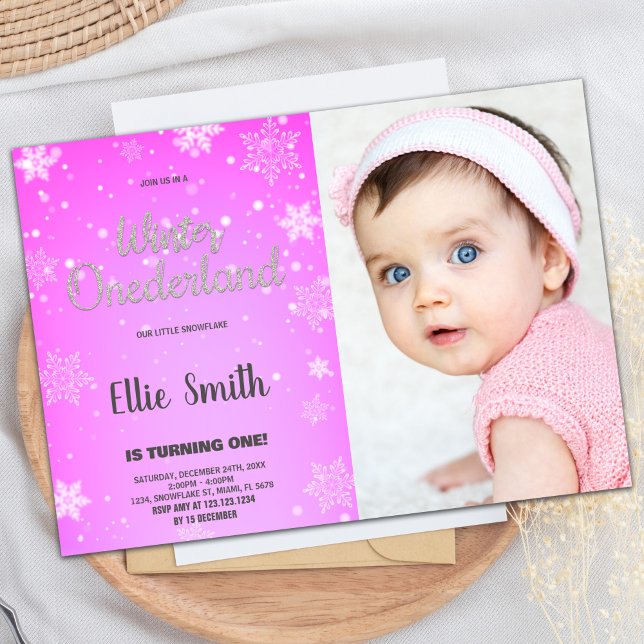Convites Winter ONEderland Birthday Invtions Foto Dourada (Winter ONEderland Birthday Invitations Gold Photo)