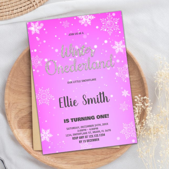 Convites Winter ONEderland Birthday Invtions Ouro Rosa (Winter ONEderland Birthday Invitations Golden Pink)