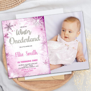 Convites Winter ONEderland Birthday Invtions Pink Photo