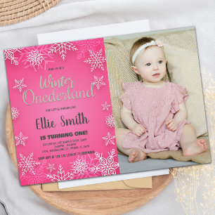 Convites Winter ONEderland Birthday Invtions Pink Photo