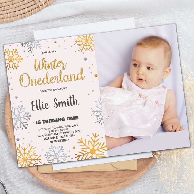 Convites Winter ONEderland Birthday Invtions Snow Photo (Winter ONEderland Birthday Invitations Snow Photo)