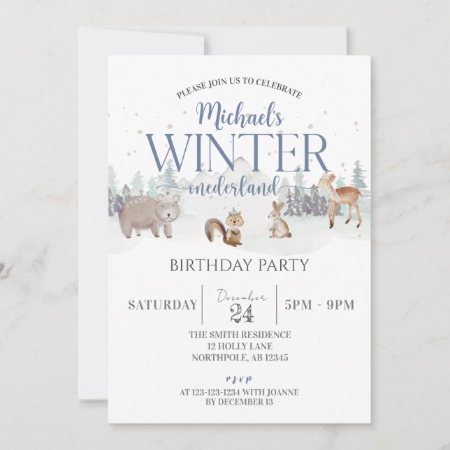 Convites Winter Onederland Birthday, primeiro aniversario (Frente)