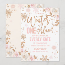 Convites Winter ONEderland Birthday Rosa Dourado E Rosa