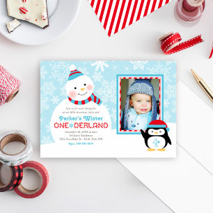 Convites Winter ONEderland Birthday Snowman Penguin Foto