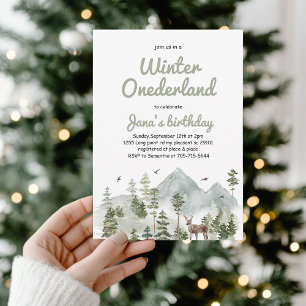 Convites Winter ONEderland Birthday Veado de Aquarela