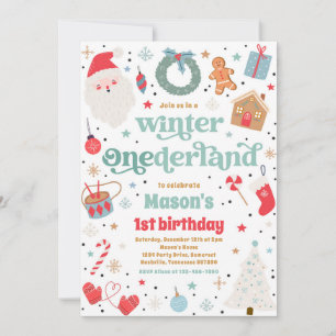 Convites Winter ONEderland Blue Christmas Festa de aniversá
