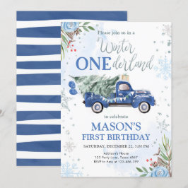Convites Winter Onederland Blue Truck Primeiro Aniversário