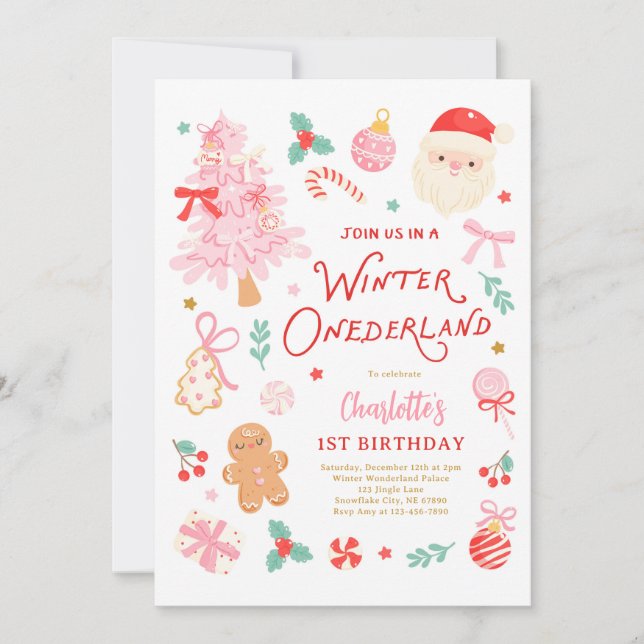 Convites Winter Onederland Christmas 1st Birthday Party (Frente)