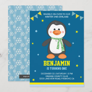 Convites Winter Onederland Cute Penguin primeiro aniversari