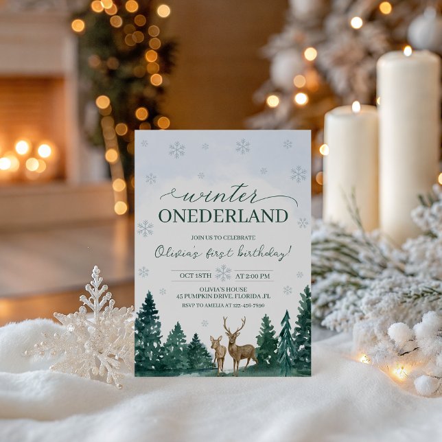 Convites Winter ONEderland Deer Invite (Criador carregado)