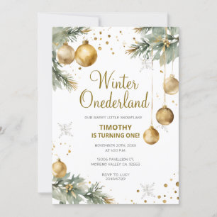 Convites Winter Onederland Dourado Baubles Party